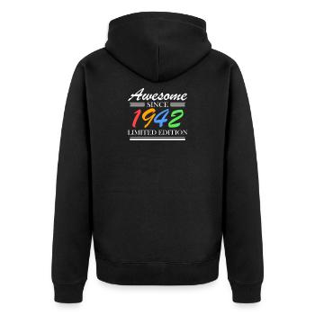 1942 - Jahrgang 1942 - Fantastisch seit 1942 - Unisex Premium Bio Zip Hoodie - Schwarz - Hinten - Nico (187cm)