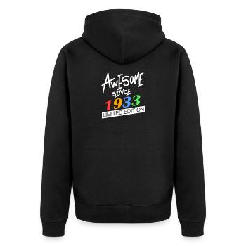 1933 - Jahrgang 1933 - Fantastisch seit 1933 - Unisex Premium Bio Zip Hoodie - Schwarz - Hinten - Nico (187cm)