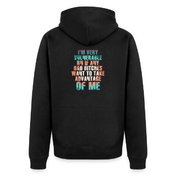 I'm Very Vulnerable RN - Unisex Premium Bio Zip Hoodie - Schwarz - Hinten - Nico (187cm)