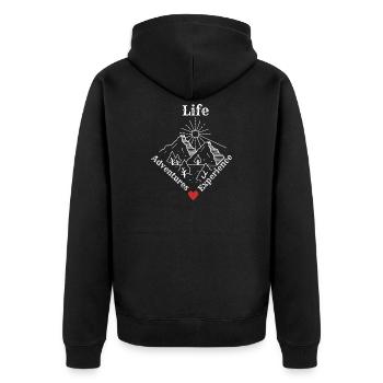 Life Adventures Experience - Adventure Tee - Unisex Premium Bio Zip Hoodie - Schwarz - Hinten - Nico (187cm)