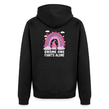 Gnome One Fights Pink Breast Cancer Alone - Unisex Premium Organic Zip Hoodie - black - Back - Nico (187cm)