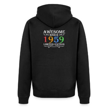 1959 - Jahrgang 1959 - Unisex Premium Bio Zip Hoodie - Schwarz - Hinten - Nico (187cm)