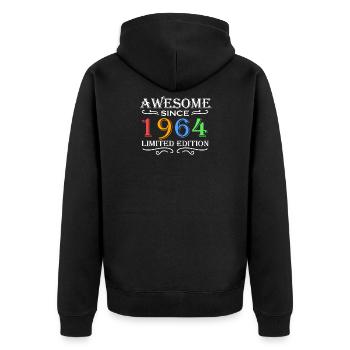 1964 - Jahrgang 1964 - Unisex Premium Bio Zip Hoodie - Schwarz - Hinten - Nico (187cm)