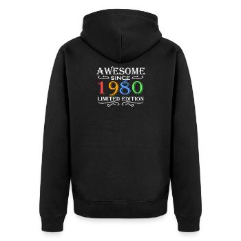 1980 - Born 1980 - Unisex Premium Organic Zip Hoodie - black - Back - Nico (187cm)