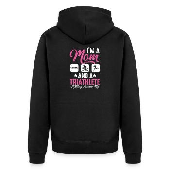 Ich Bin Eine Mutter Und Ein Triathlet - Unisex Premium Bio Zip Hoodie - Schwarz - Hinten - Nico (187cm)