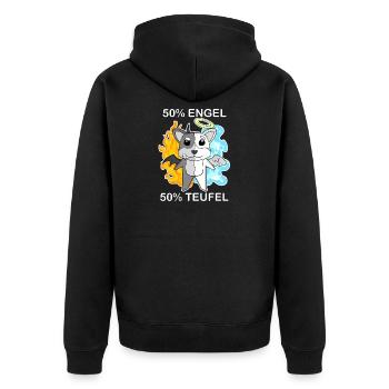 Hund Welsh Corgi Pembroke - Engel und Teufel - Unisex Premium Bio Zip Hoodie - Schwarz - Hinten - Nico (187cm)
