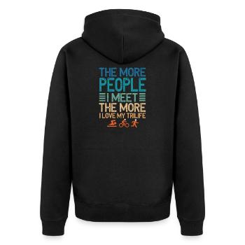 The More People I Meet Trilife - Unisex Premium Organic Zip Hoodie - black - Back - Nico (187cm)