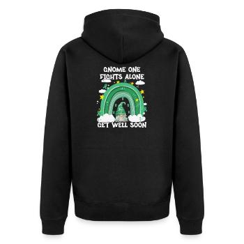Gnome One Fights Alone Liver Cancer - Unisex Premium Organic Zip Hoodie - black - Back - Nico (187cm)