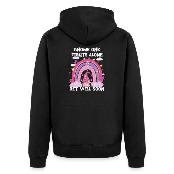 Gnome One Fights Alone Breast Cancer - Unisex Premium Organic Zip Hoodie - black - Back - Nico (187cm)