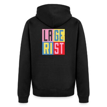 Lagerist Design - Unisex Premium Bio Zip Hoodie - Schwarz - Hinten - Nico (187cm)