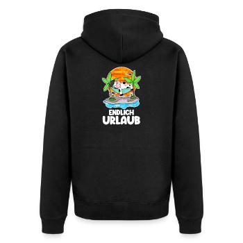 Urlaub - Unisex Premium Bio Zip Hoodie - Schwarz - Hinten - Nico (187cm)