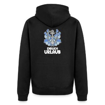 Urlaub - Unisex Premium Bio Zip Hoodie - Schwarz - Hinten - Nico (187cm)