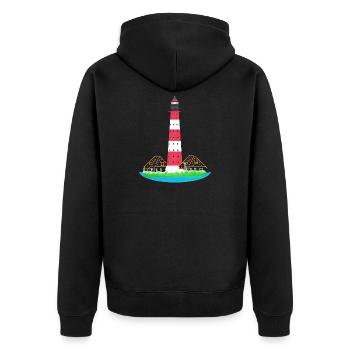 Leuchtturm Westerheversand, ohne Text, Nordsee - Unisex Premium Bio Zip Hoodie - Schwarz - Hinten - Nico (187cm)
