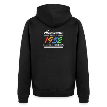 1952 - Jahrgang 1952 - Unisex Premium Bio Zip Hoodie - Schwarz - Hinten - Nico (187cm)
