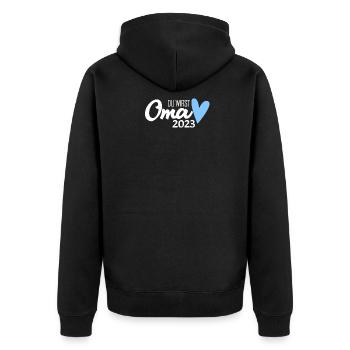 Oma 2023 Schwangerschaft verkünden - Unisex Premium Bio Zip Hoodie - Schwarz - Hinten - Nico (187cm)