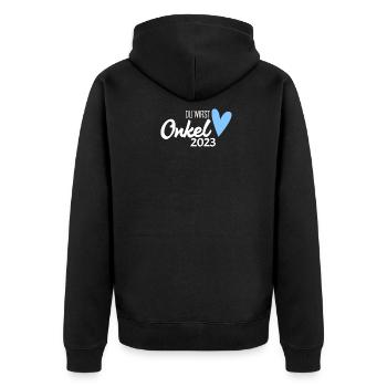 Onkel 2023 - Schwangerschaft verkünden Geschenk - Unisex Premium Bio Zip Hoodie - Schwarz - Hinten - Nico (187cm)