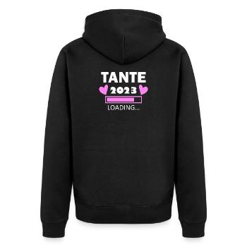 Tante 2023 - Tante werden - Tante Geschenk - Unisex Premium Bio Zip Hoodie - Schwarz - Hinten - Nico (187cm)