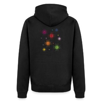 bunte Sterne am Sternenhimmel - Unisex Premium Bio Zip Hoodie - Schwarz - Hinten - Nico (187cm)