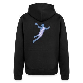 Korbball Schriftzug blau - Unisex Premium Bio Zip Hoodie - Schwarz - Hinten - Nico (187cm)
