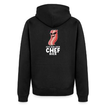 Baby Junge Lustiger Spruch Chef - Unisex Premium Bio Zip Hoodie - Schwarz - Hinten - Nico (187cm)
