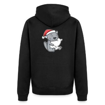 British Shorthair Cat Noël Sommeil Fatigué - Veste à capuche bio Premium Unisexe - noir - Dos - Nico (187cm)