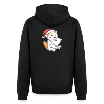 Selkirk Rex Katze Weihnachten Schlafen Müde - Unisex Premium Bio Zip Hoodie - Schwarz - Hinten - Nico (187cm)