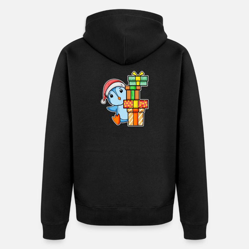 Pingouin de Noël avec cadeaux - Veste à capuche bio Premium Unisexe - noir