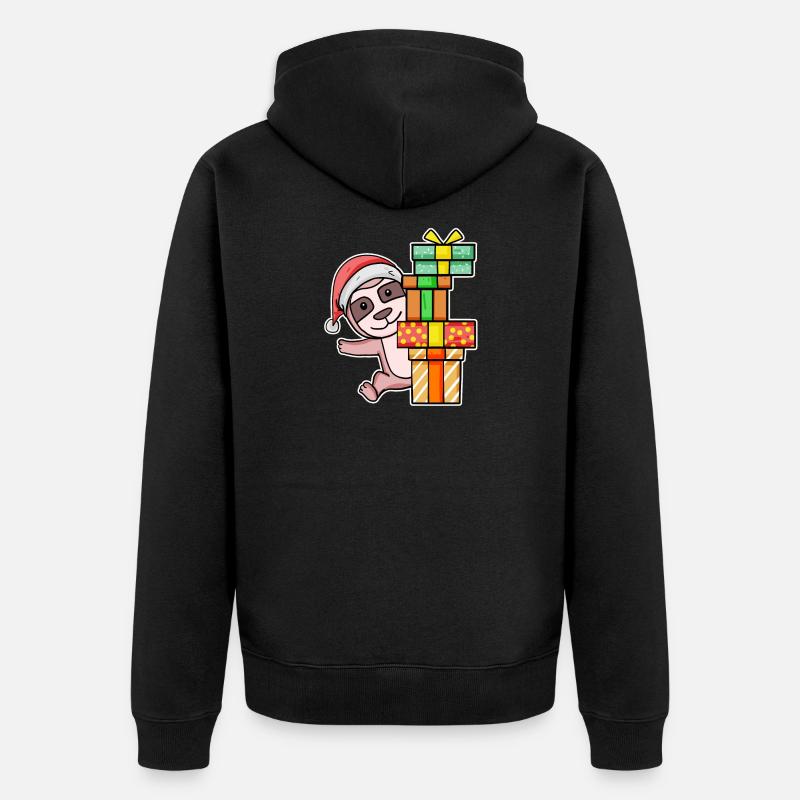 Paresseux de Noël avec cadeaux - Veste à capuche bio Premium Unisexe - noir