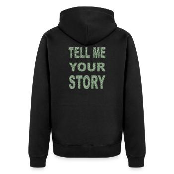 TELL ME YOUR STORY - Unisex Premium Organic Zip Hoodie - black - Back - Nico (187cm)