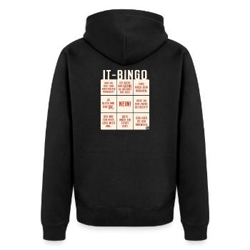 IT Support Bingo Service Desk IT Helpdesk Sysadmin - Unisex Premium Bio Zip Hoodie - Schwarz - Hinten - Nico (187cm)