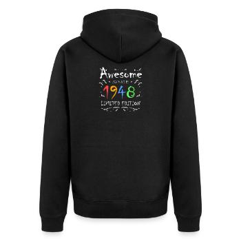 1948 - Jahrgang 1948 - Geburtsjahr 1948 - Unisex Premium Bio Zip Hoodie - Schwarz - Hinten - Nico (187cm)