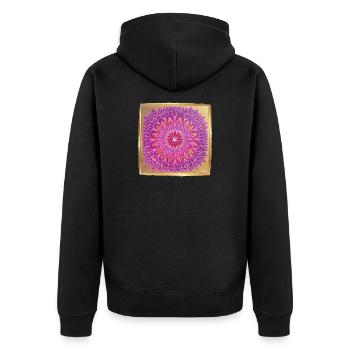 BlumenMandala HerzEnergie - Sonja Ariel von Staden - Unisex Premium Bio Zip Hoodie - Schwarz - Hinten - Nico (187cm)
