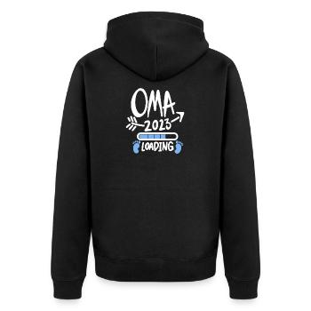 Oma 2023 - Werdende Oma 2023 - Unisex Premium Bio Zip Hoodie - Schwarz - Hinten - Nico (187cm)