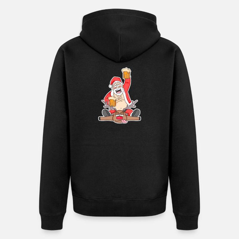 Weihnachtsmann Bier lustig Reh - Unisex Premium Bio Zip Hoodie - Schwarz
