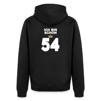 54. Geburtstag Geschenk - 54 Jahre mit Krone - Unisex Premium Bio Zip Hoodie - Schwarz - Hinten - Nico (187cm)