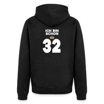 32. Geburtstag Geschenk - 32 Jahre mit Krone - Unisex Premium Bio Zip Hoodie - Schwarz - Hinten - Nico (187cm)