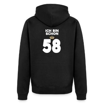58. Geburtstag Geschenk - 58 Jahre mit Krone - Unisex Premium Bio Zip Hoodie - Schwarz - Hinten - Nico (187cm)