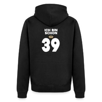 39. Geburtstag Geschenk - 39 Jahre mit Krone - Unisex Premium Bio Zip Hoodie - Schwarz - Hinten - Nico (187cm)