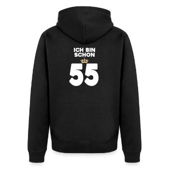 55. Geburtstag Geschenk - 55 Jahre mit Krone - Unisex Premium Bio Zip Hoodie - Schwarz - Hinten - Nico (187cm)