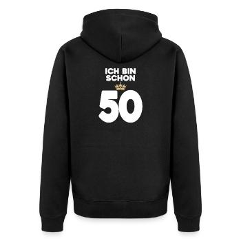 50. Geburtstag Geschenk - 50 Jahre mit Krone - Unisex Premium Bio Zip Hoodie - Schwarz - Hinten - Nico (187cm)
