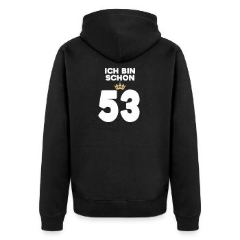 53. Geburtstag Geschenk - 53 Jahre mit Krone - Unisex Premium Bio Zip Hoodie - Schwarz - Hinten - Nico (187cm)