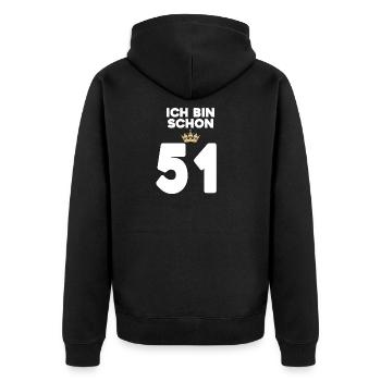 51. Geburtstag Geschenk - 51 Jahre mit Krone - Unisex Premium Bio Zip Hoodie - Schwarz - Hinten - Nico (187cm)