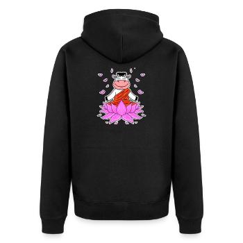 Yoga Kuh - Unisex Premium Bio Zip Hoodie - Schwarz - Hinten - Nico (187cm)