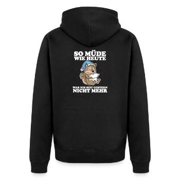 Müde Spruch lustig mit Eichhörnchen Motiv - Unisex Premium Bio Zip Hoodie - Schwarz - Hinten - Nico (187cm)