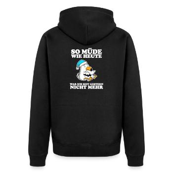 Müde Spruch lustig mit Möwe Motiv - Unisex Premium Bio Zip Hoodie - Schwarz - Hinten - Nico (187cm)