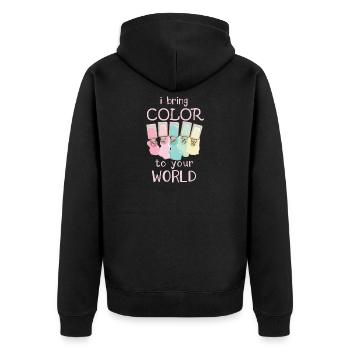Ich Bringe Farbe In Deine Welt Nail Tech - Unisex Premium Bio Zip Hoodie - Schwarz - Hinten - Nico (187cm)
