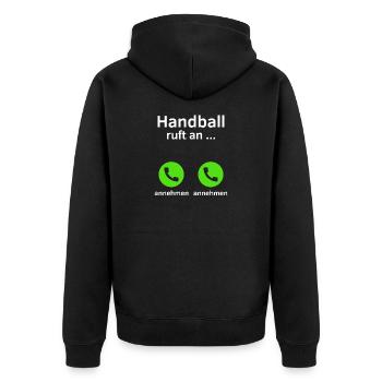 Handball ruft an - annehmen oder annehmen? - Unisex Premium Bio Zip Hoodie - Schwarz - Hinten - Nico (187cm)