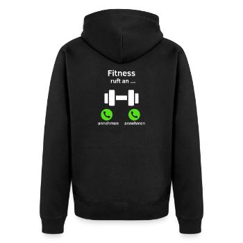 Fitness ruft an - annehmen oder annehmen? - Unisex Premium Bio Zip Hoodie - Schwarz - Hinten - Nico (187cm)