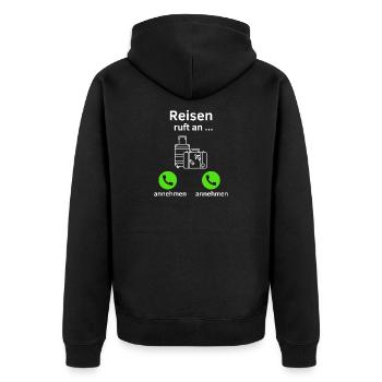 Reisen ruft an - annehmen oder annehmen? - Unisex Premium Bio Zip Hoodie - Schwarz - Hinten - Nico (187cm)