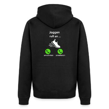 Joggen ruft an - annehmen oder annehmen? - Unisex Premium Bio Zip Hoodie - Schwarz - Hinten - Nico (187cm)